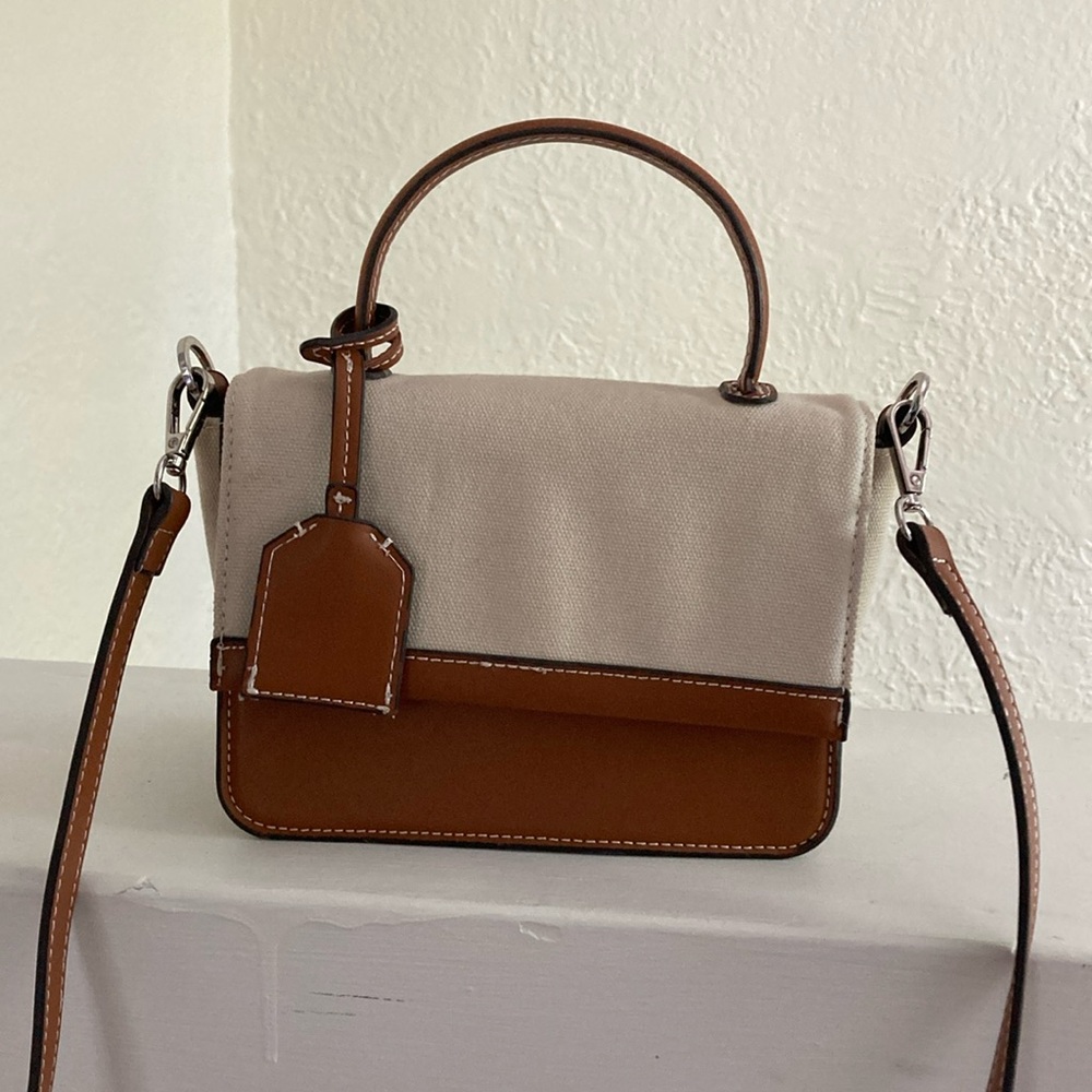 Two-Tone Canvas and Leather Handbag